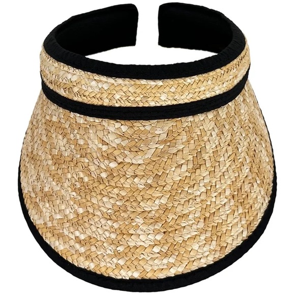 Accessories - Stylish Tan and Black Straw Visor